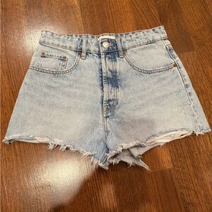 Zara Light Blue Frayed Jean Shorts
